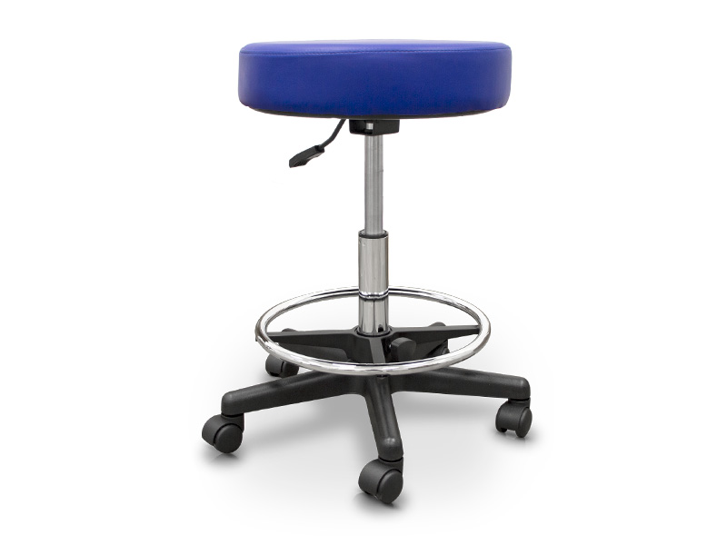 Adjustable upholstered stool, adjustable footrest ring and gas lift