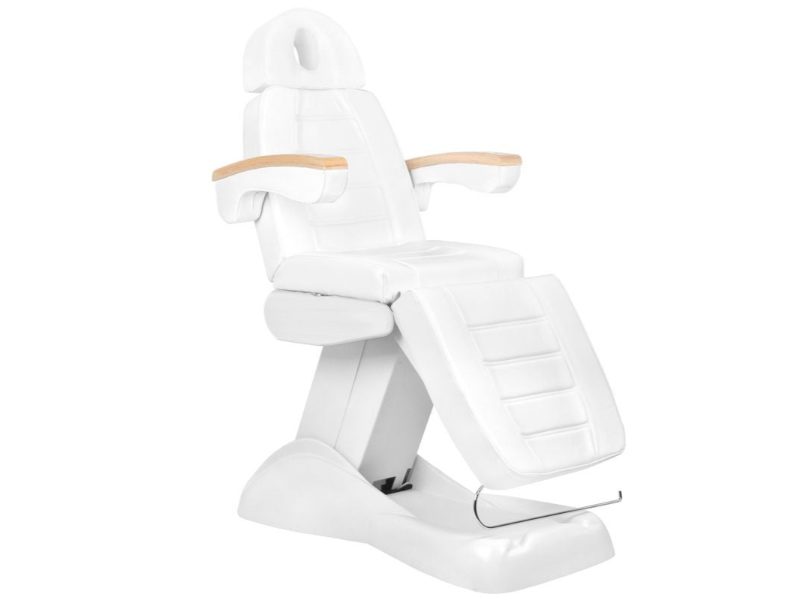 Poltrona cosmetica elettrica Lux bianca con telecomando legno faggio