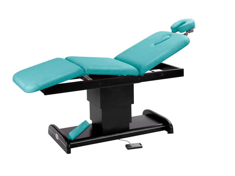 Camilla eléctrica madera 3 cuerpos wengué con motor de columna | Azul | Ecopostural