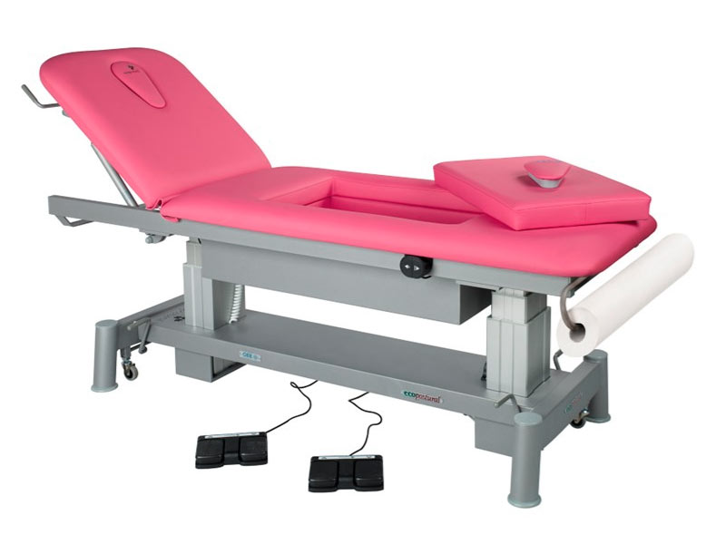 Electric treatment table for 2 sections for people with a pronounced abdomen 