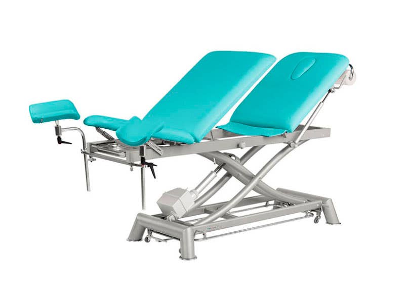 Camilla eléctrica de 3 cuerpos para ginecología con sistema de tijera | Azul | Ecopostural
