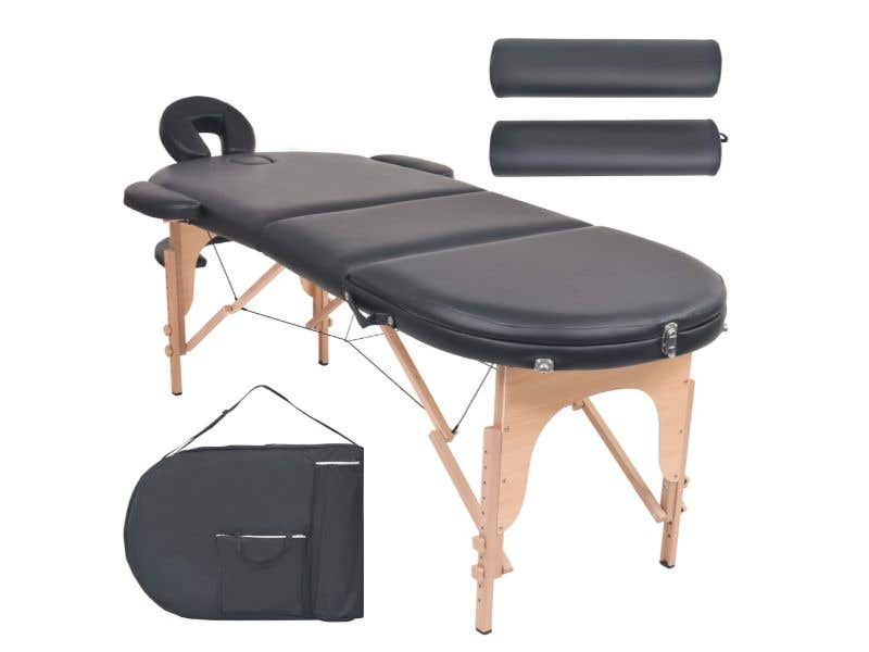 Lettino da Massaggio Spessore 4 cm con 2 Supporti Ovale | Nero | vidaXL