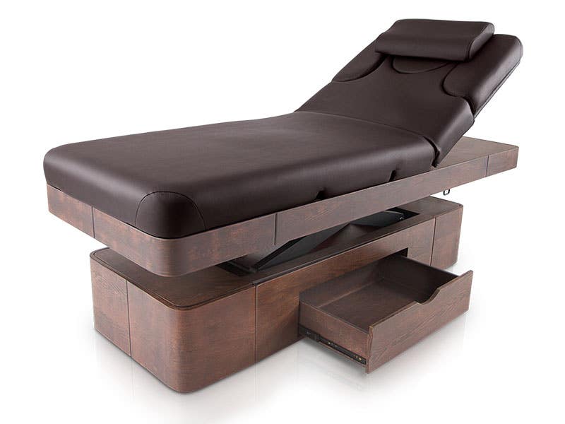 Lettino Spa con cromoterapia LED e cassetto | Marrone | Quirumed