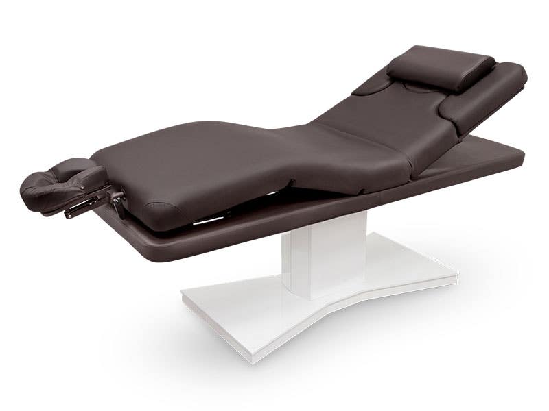 Camilla eléctrica para Spa con base blanca y tres motores | Marrón | Quirumed