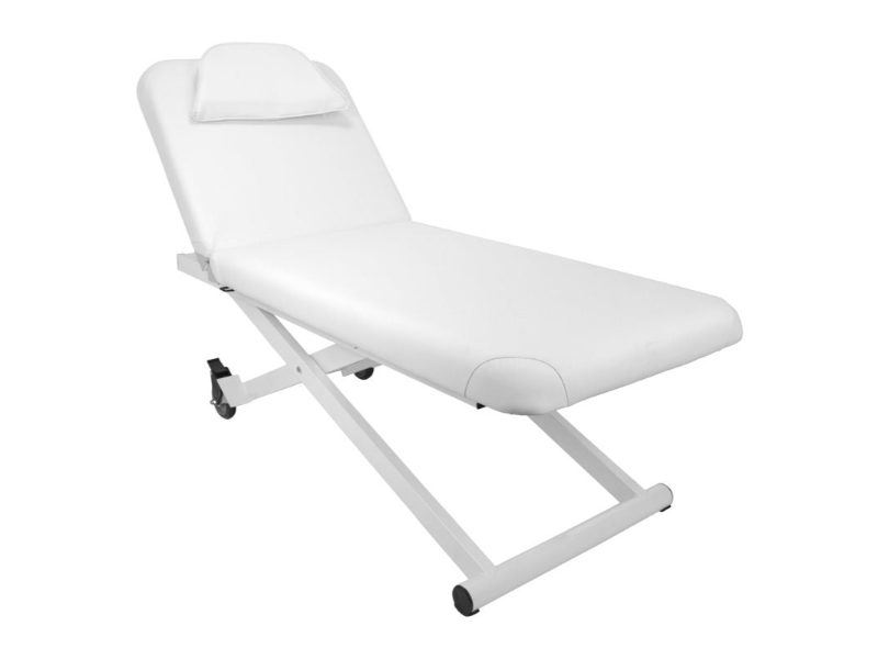 Lettino da massaggio elettrico azzurro con 1 motore e struttura bianca