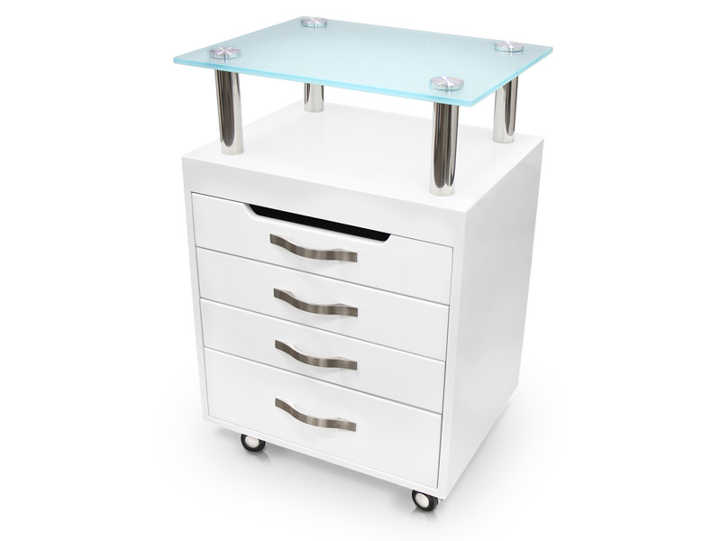 Carro para estética con 4 cajones y estante de cristal