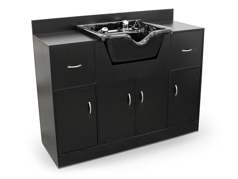 Meuble de lavage pour salon de coiffure avec tiroirs et étagères