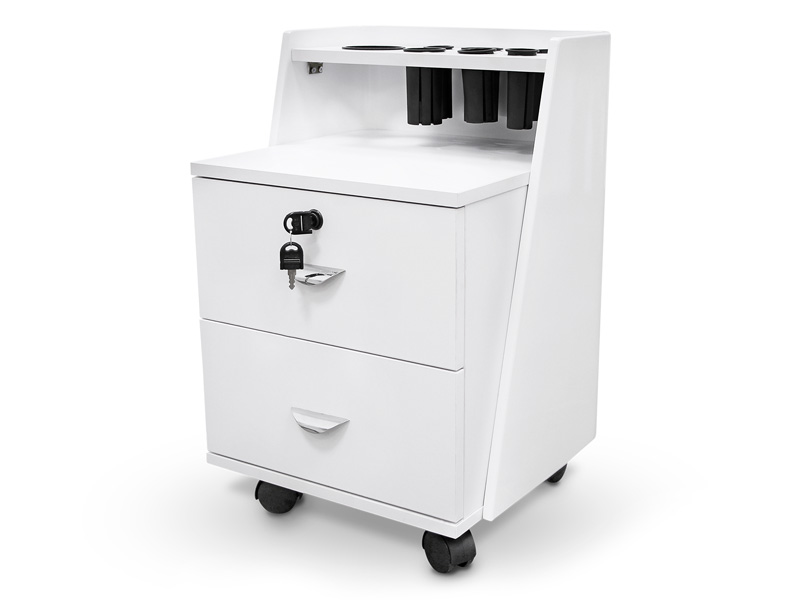 Auxiliary hairdressing trolley with accessory holder white