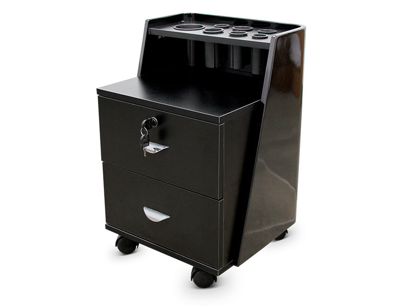 Auxiliary hairdressing trolley with accessory holder black