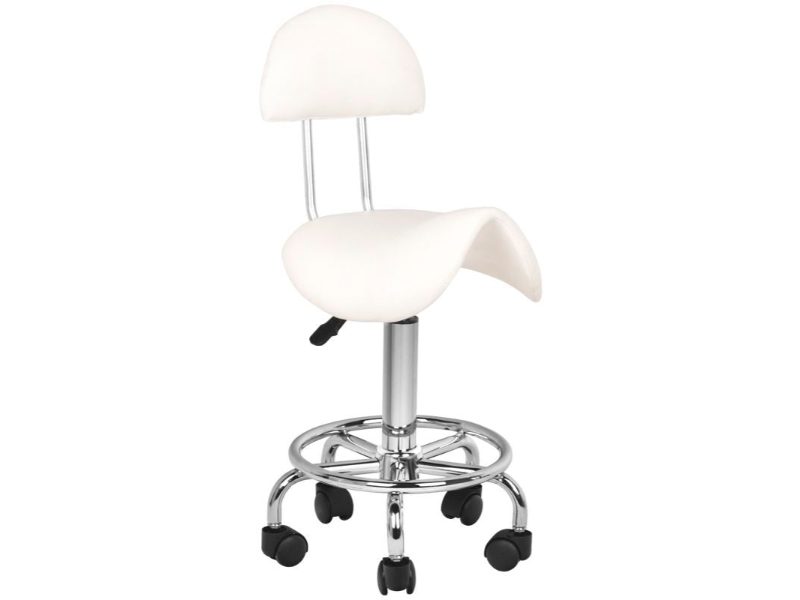 Sgabello cosmetico con schienale e ruote bianco modello 6001