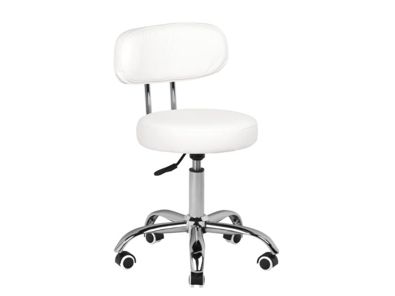 Tabouret cosmétique pédicure blanc avec roulettes et réglage hydraulique