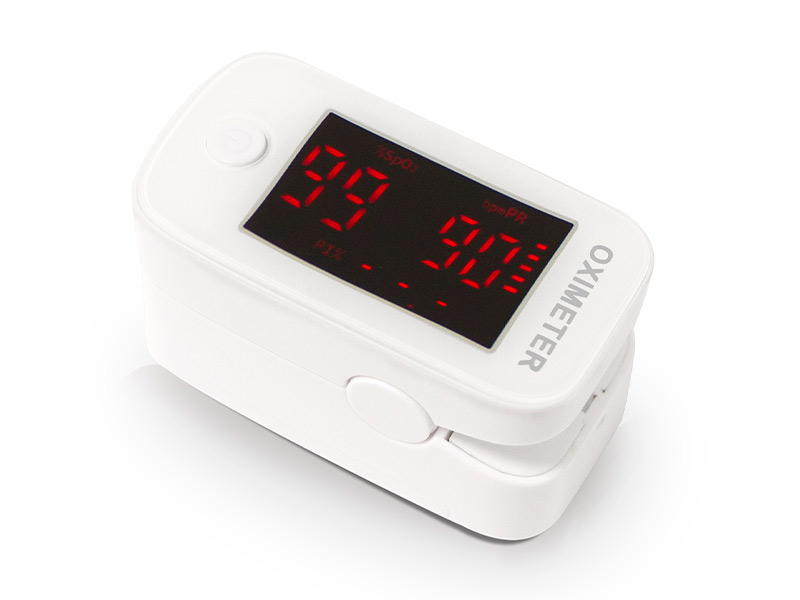 Finger pulse oximeter with pulse graph and LED display