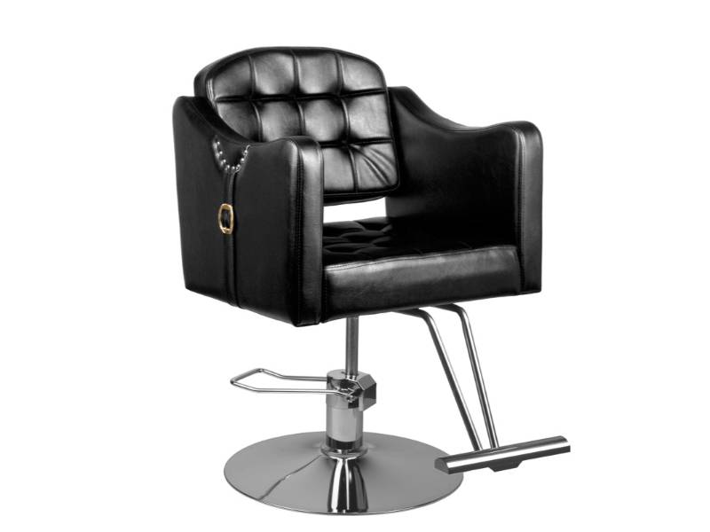 Poltrona da Parrucchiere Nera Regolabile 0-90° con Base Cromata