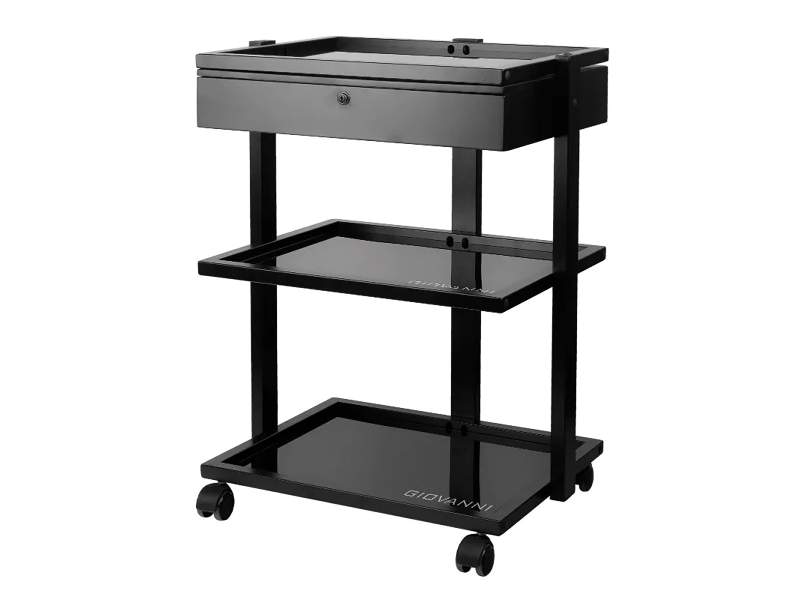 Carrello Tattoo Assistant Pro Ink 1040A Nero con Cassetto e Ripiani in Vetro