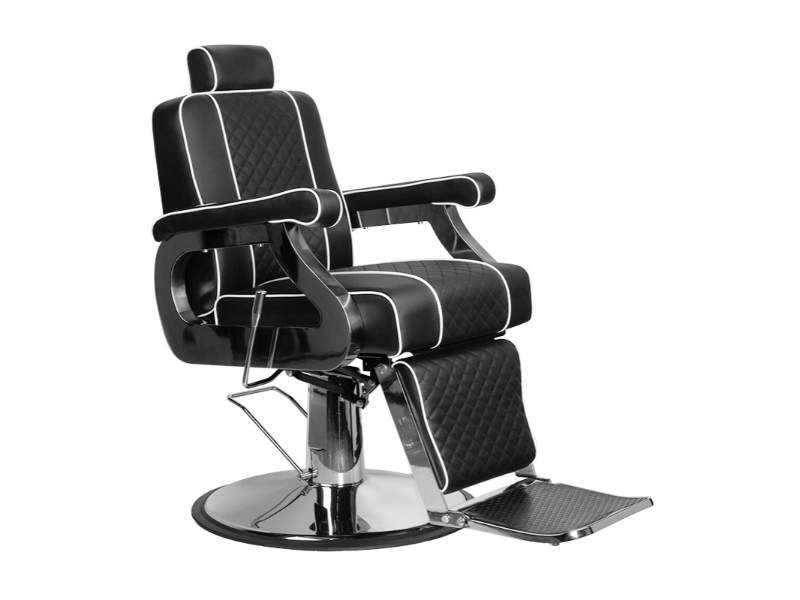 Poltrona da Barbiere Paulo Nera con Base Cromata Regolabile