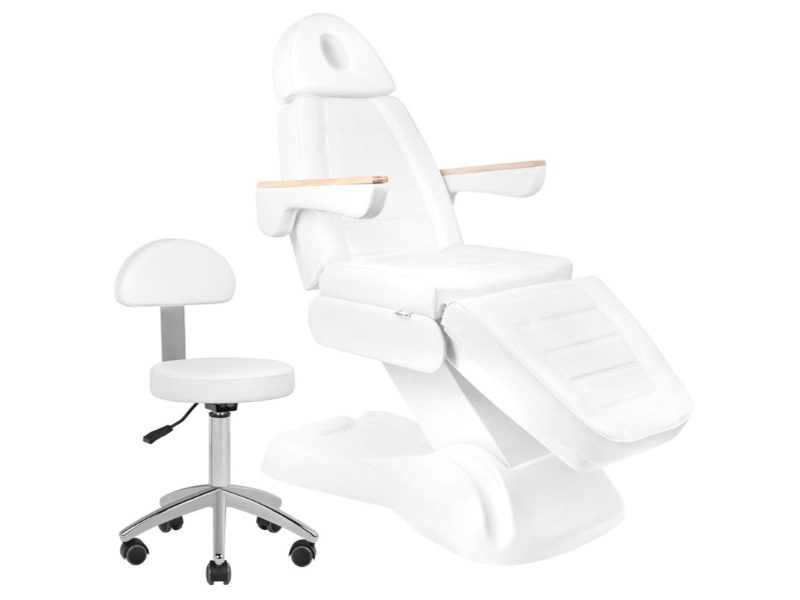 Poltrona cosmetica elettrica Lux 273B e sgabello 304 bianco professionale