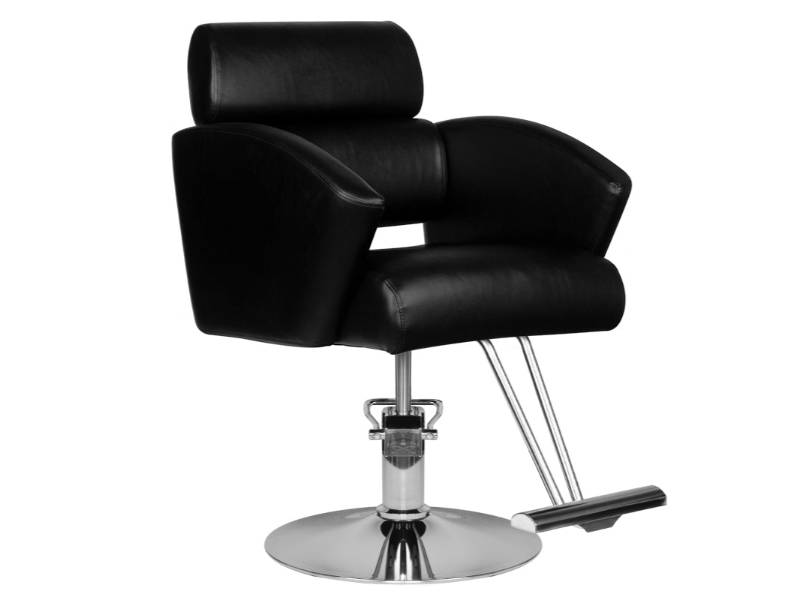 Poltrona da barbiere nera HS02 con base cromata e rivestimento in ecopelle