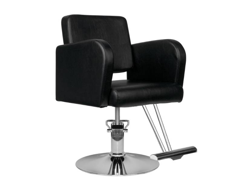 Sedia da parrucchiere HS92 nera con base in cromo e rivestimento ecopelle