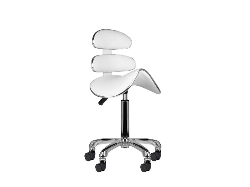 Tabouret cosmétique AM-880 blanc en cuir éco avec roulettes rapides