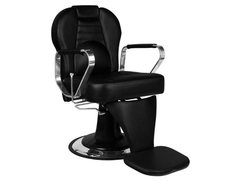 Poltrona da Barbiere Tiziano Nero con Schienale Recliner e Poggiatesta Regolabile