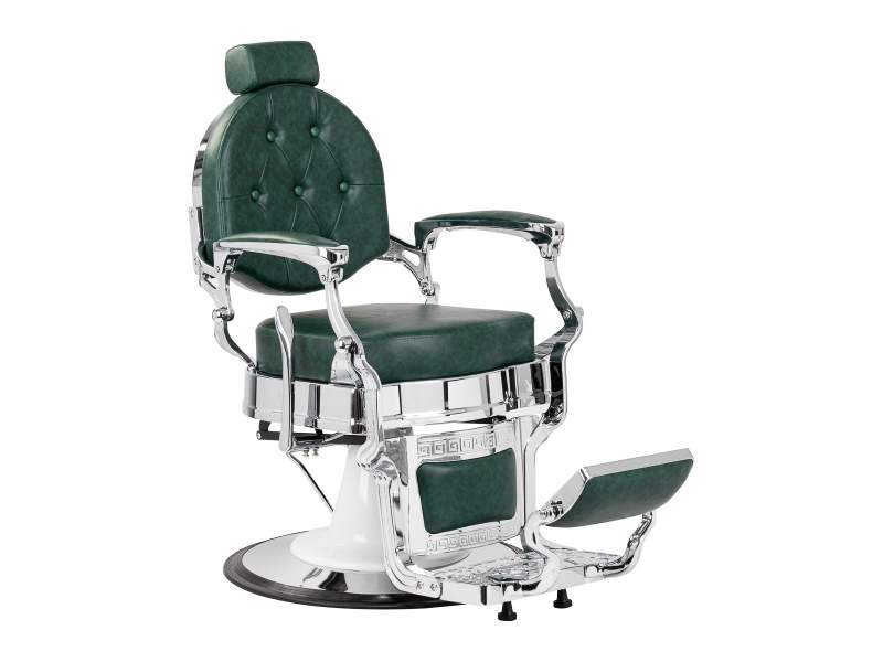 Poltrona da Barbiere Gabbiano President Verde Cromato con Sollevamento Idraulico