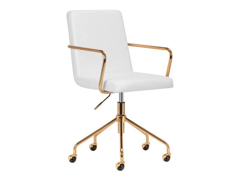 Sedia cosmetica QS-OF211G con rivestimento in pelle sintetica bianco e struttura oro