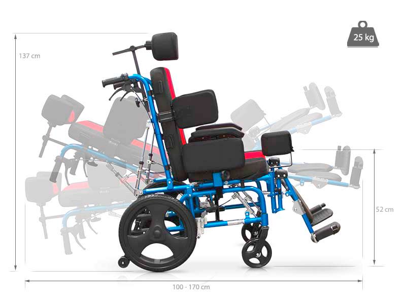 Sedia a rotelle Neurologica, appoggia piedi, braccioli e schienale