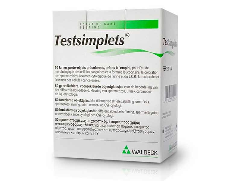 Testsimplets® Prestained Ready-to-Use Slides, box of 50 units.