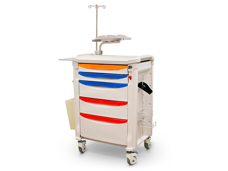 Carrello di emergenza, 5 cassetti, ripiani e accessori
