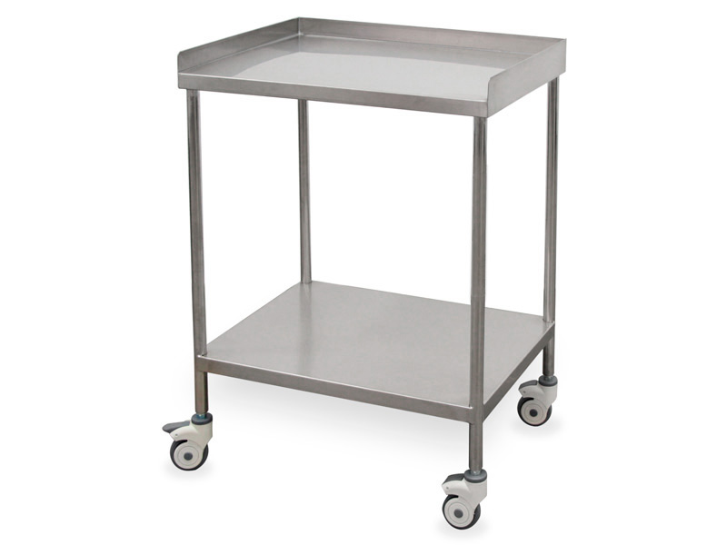 Βοηθητικό τραπεζάκι από ανοξείδωτο ατσάλι με 2 ράφια και πάνω χείλος