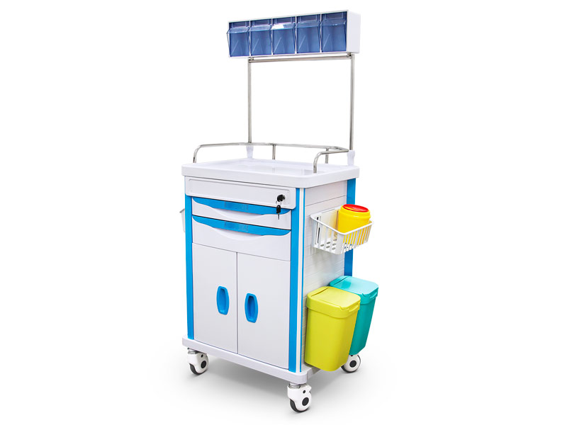 Carrello per anestesia con cassetti, mobiletto e ripiani