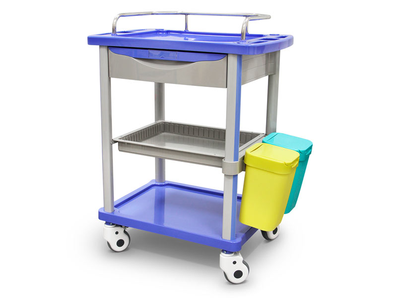 Carrello portastrumenti con vassoio, ripiani e cassetto