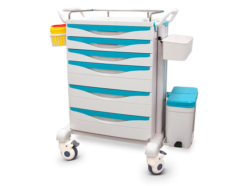 Cărucior de tratament cu 6 sertare, bară de mână detașabilă și accesorii