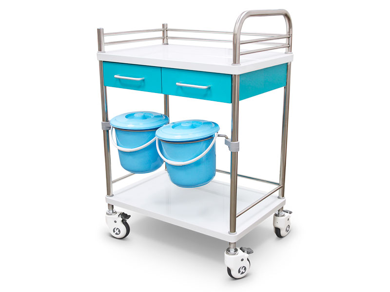 Carrello portastrumenti in acciaio con cassetti e ripiano