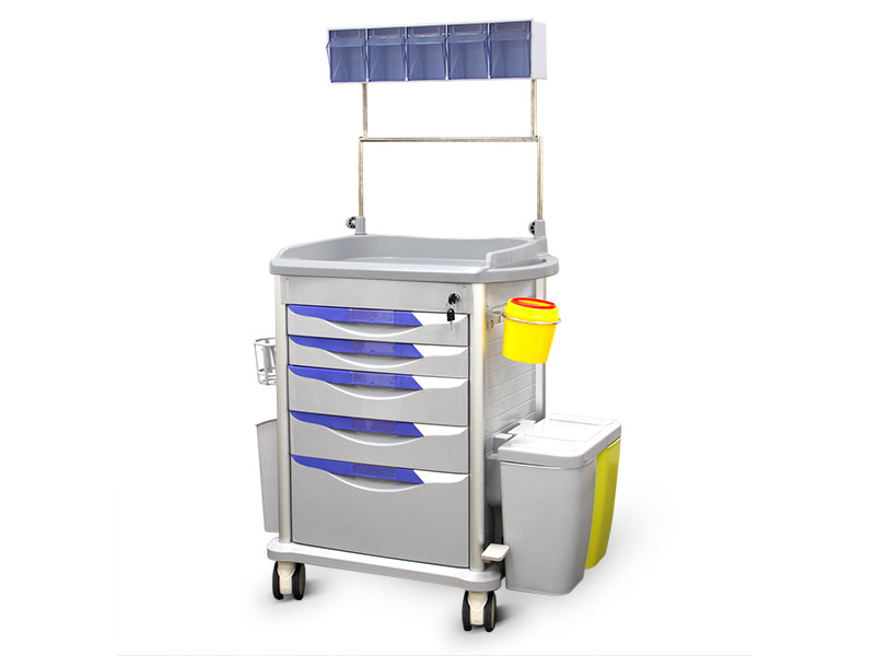 Carrello per anestesia con 5 cassetti, scomparti multipli
