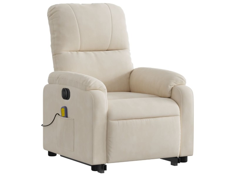 Poltrona a Rialzo Reclinabile Massaggiante Alzapersona Beige in Microfibra
