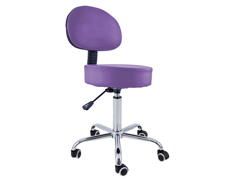 Sgabello con schienale, base cromata, 5 ruote e sollevamento a gas