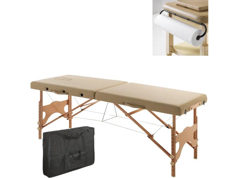 Lettino Massaggio Legno Professionale Portatile con Asta Porta Rotolo
