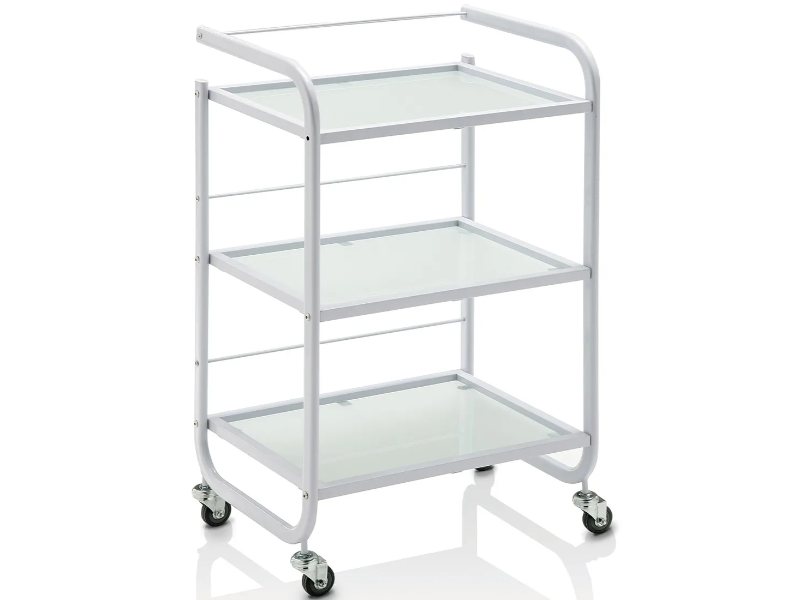 Carrello Estetica Professionale Bianco con Ripiani in Vetro e Rotelle