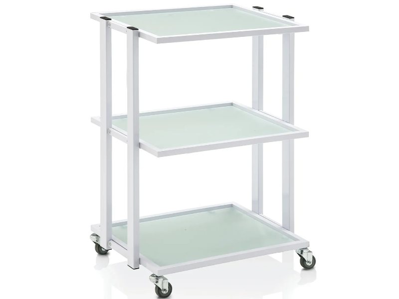 Carrello per Estetista Professionale in Alluminio con 3 Ripiani in Vetro