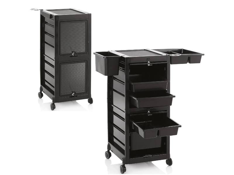 Carrello Parrucchiere 4 Cassetti Estraibili con Ante Richiudibili con Chiave