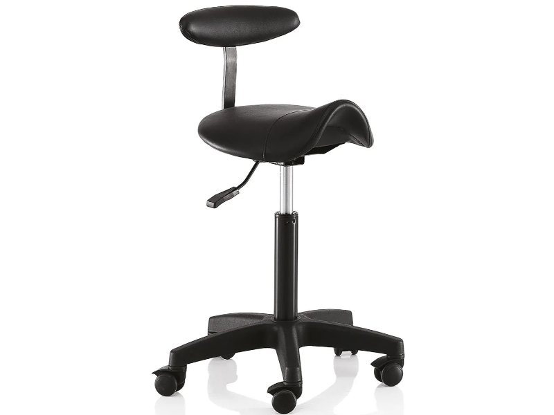 Sgabello Parrucchiere a Sella con Schienale e Pompa Idraulica