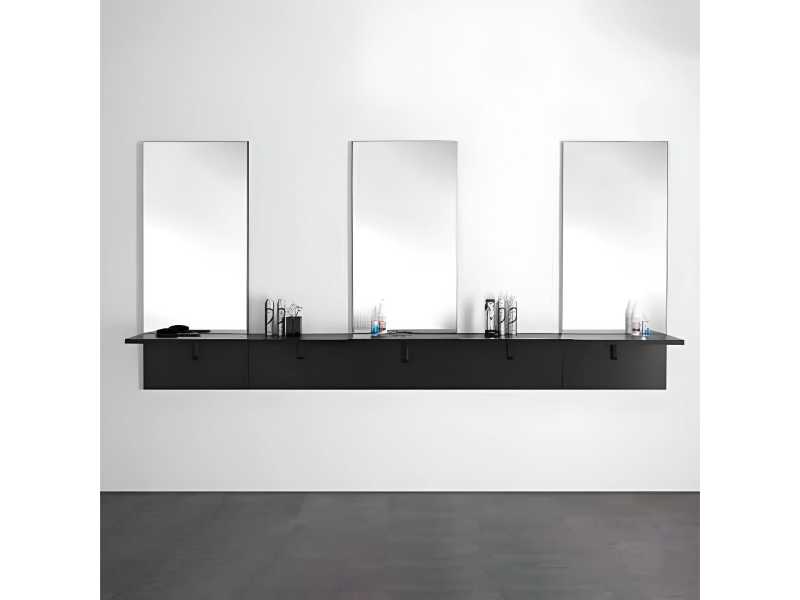 Specchi Parrucchiere Professionali con Mensole 3 Posti da Lavoro