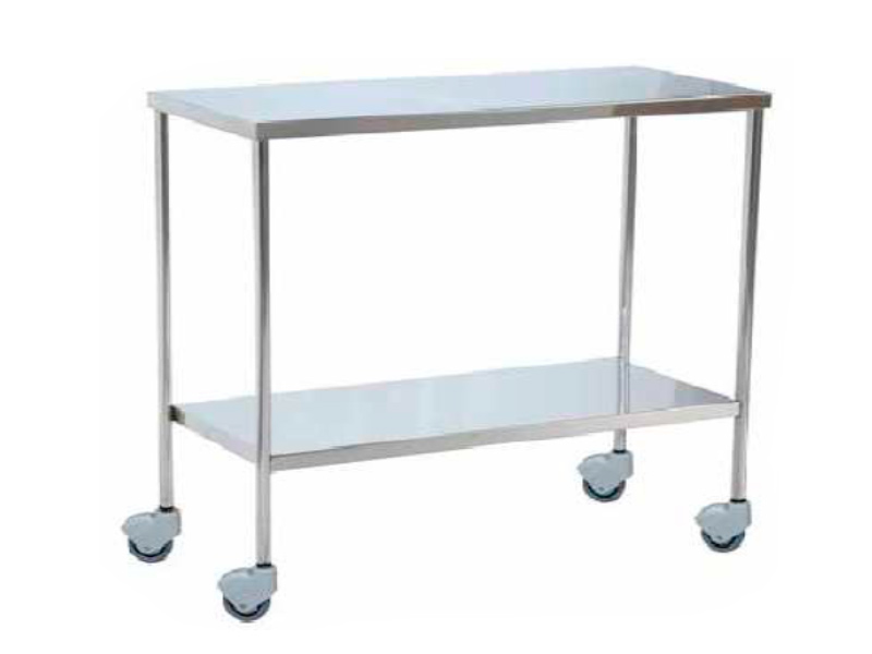 Instrumententisch aus Edelstahl. mit 2 flachen Hobeln 90x40x80