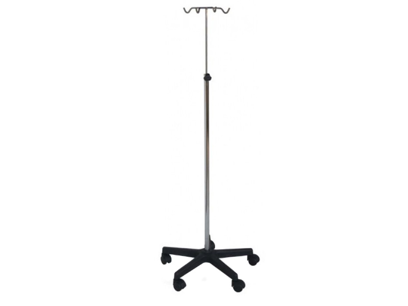 IV stand, chrome steel, plastic base, 4 hooks