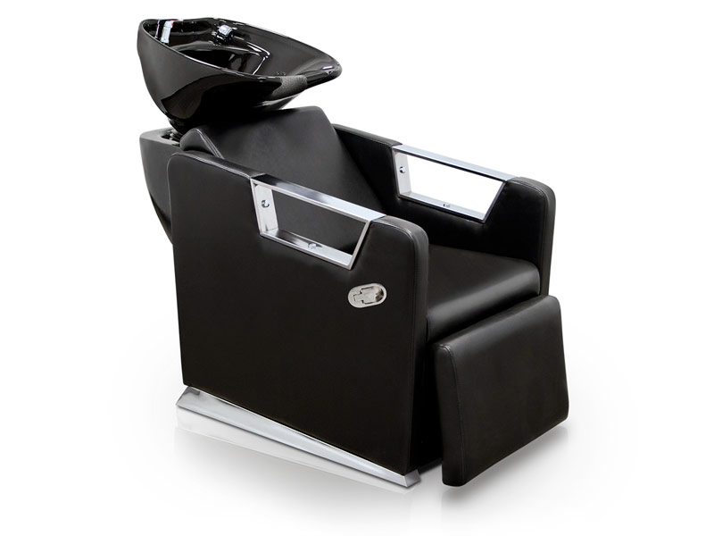 Bac à shampoings avec finitions chromées pour salon de coiffure