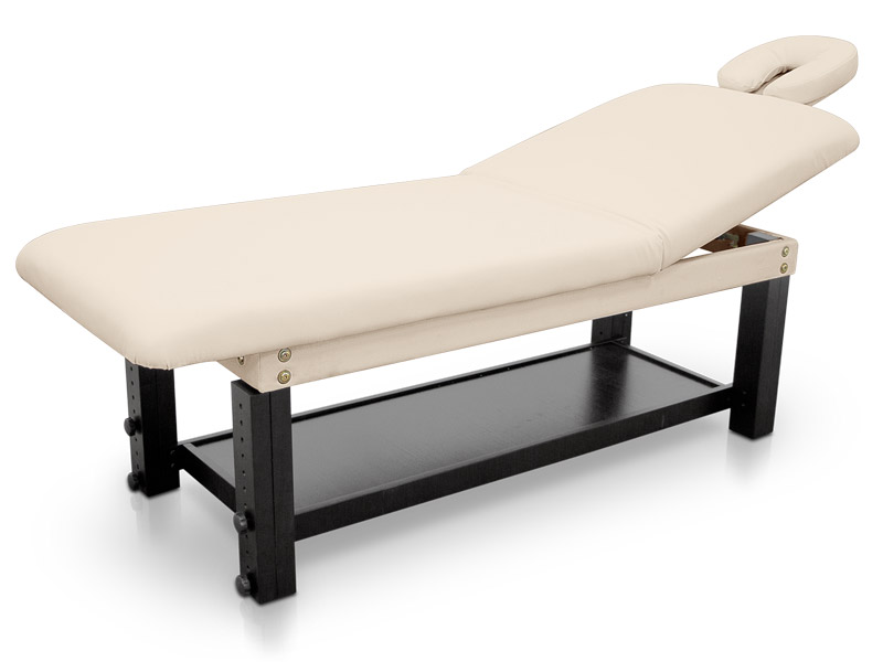 Camilla para SPA y estética de madera con respaldo