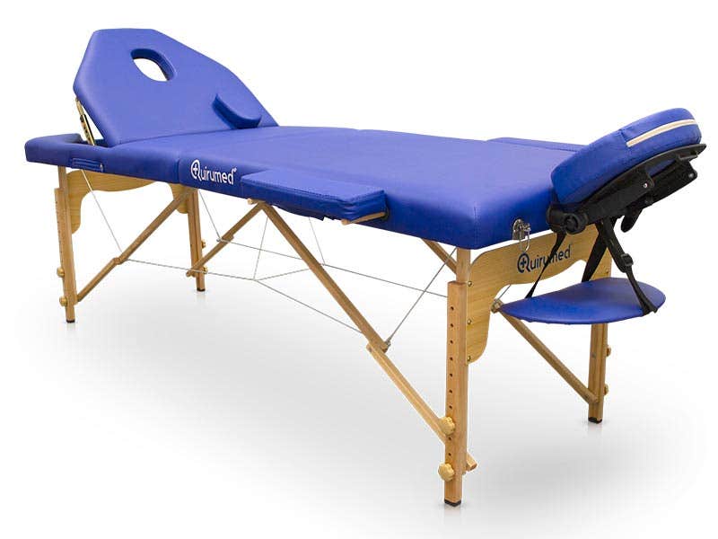 Lettino da massaggi pieghevole in legno PRO 186 x 66 cm con schienale regolabile | Blu | Quirumed