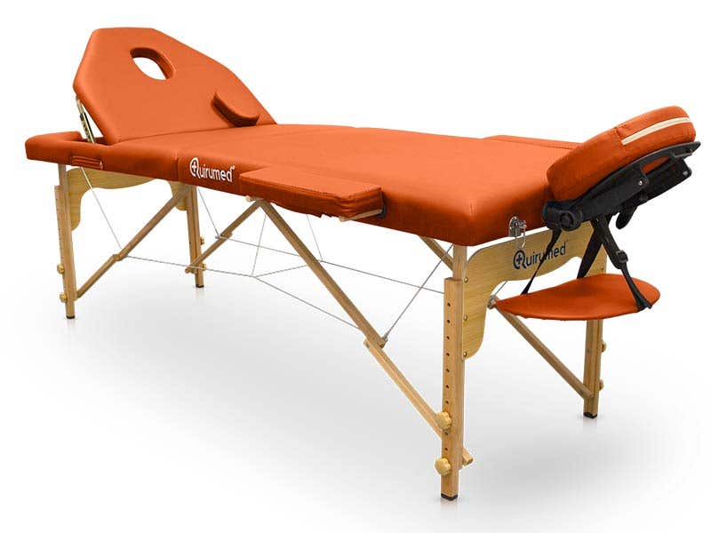 Lettino da massaggi pieghevole in legno PRO 194 x 70 cm con schienale regolabile | Arancione | Quirumed