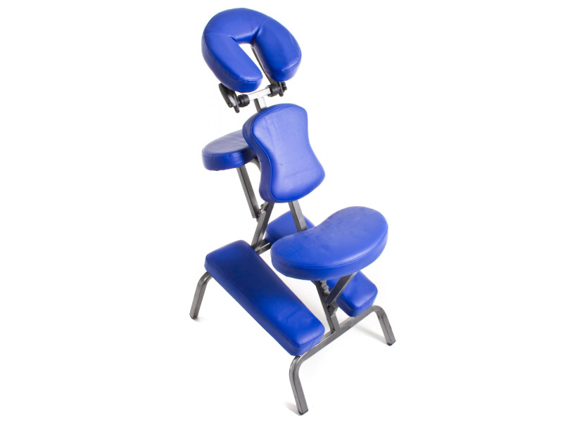 Metallic massage and treatment chair with accessories and transport bag